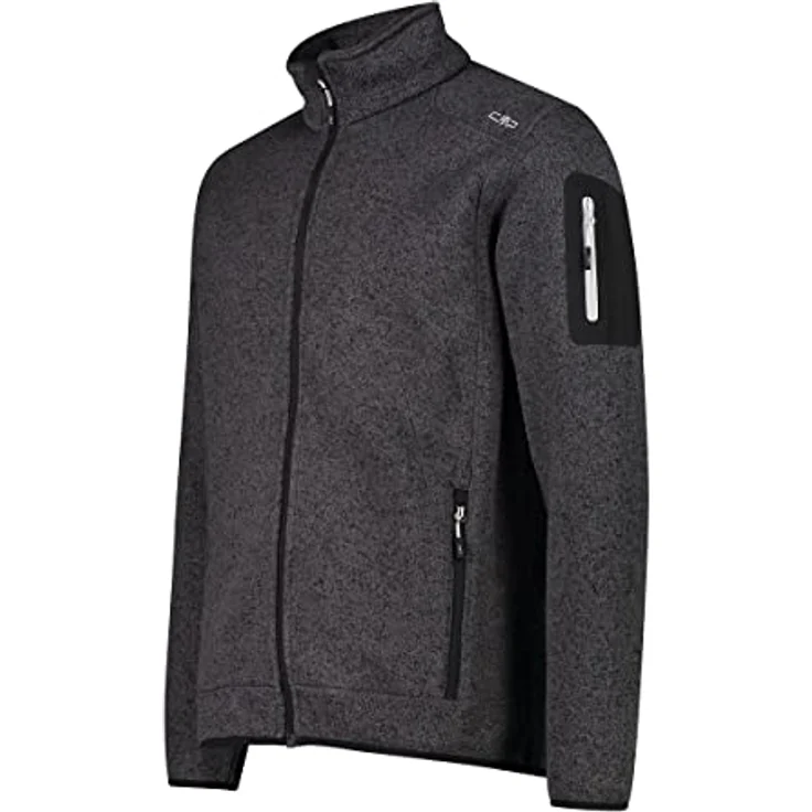 CMP Herren Fleecejacke Knit-Tech Jacket, blau, mit winddichtem Einsatz und elastischem Saum – Bild 2