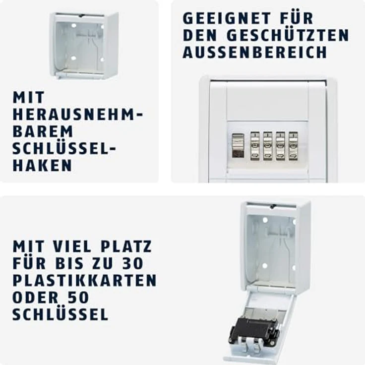 ABUS KeyGarage 787, Schlüsselbox zur Wandmontage mit 4-stelligem Zahlencode, Weiß, für bis zu 20 Schlüssel oder 14 Plastikkarten – Bild 3