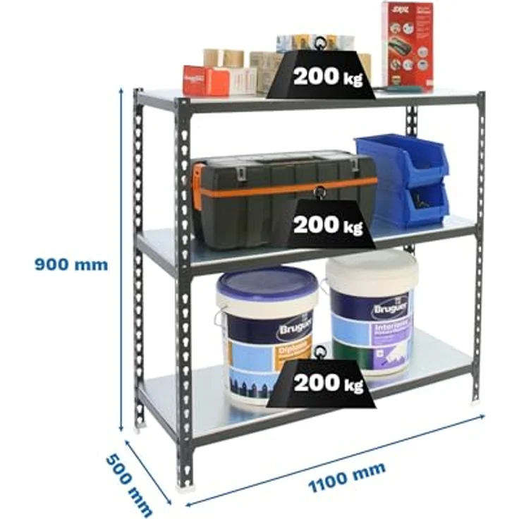Simonrack Simonclick Metallregal Super Plus, 90x110x50 cm, 3 Böden, Traglast 200 kg pro Boden, Stecksystem, Anthrazit – Bild 2