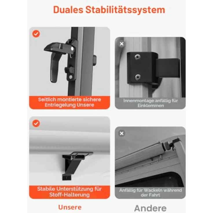 VEVOR einziehbare Wohnwagen Markise, 609,6 cm wasserdichter Sonnenschutz mit Aluminiumlegierungsrahmen, schwarzem Ständer und schwarzem Stoff mit Farbverlauf – Bild 5