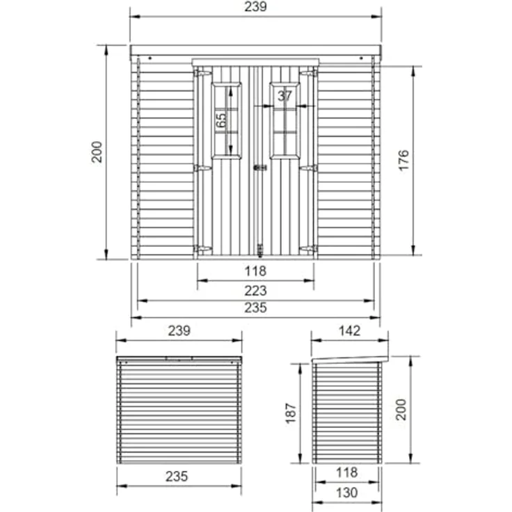 TIMBELA M310C+M310G Holzhaus Gartenhaus - Gartenschuppen Holz mit Boden Imprägnierte B239xL142xH200 cm/ 2,63 m2 Lagerschuppen für Garten - Fahrrad Schuppen - Wasserfestes Dach, Naturholz – Bild 5