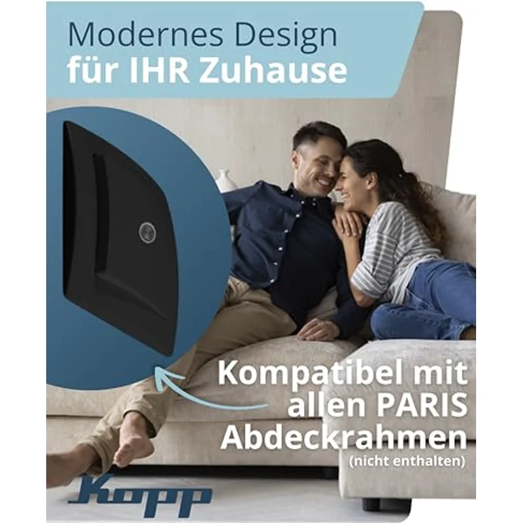 Kopp PARIS Taster Unterputz beleuchtet in Matt-Schwarz, 10AX Schaltvermögen für Klingel & Türöffner, IP20, 250V~ – Bild 3
