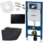 GEBERIT Tiefspül-WC GEBERIT-AL6613-SET, Spülrandloses Hänge-WC Komplettset mit Softclose-Deckel, Schwarz matt