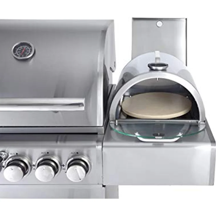 Allgrill Pizzaboxx rund Edelstahl Pizzaaufsatz mit Temperaturanzeige und Pizzastein, Ø 26 cm für Gasgrills mit Seitenkochfeld – Bild 3