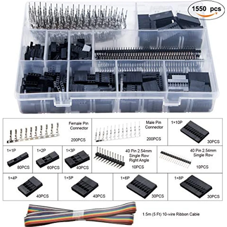 Preciva Crimpzange Dupont Stecker Set, 1550 pcs 2,54 mm Steckverbinder und Crimp Pins, 460 pcs JST-XH Kontakte, für Kabelquerschnitte 0,1-1 mm² – Bild 4