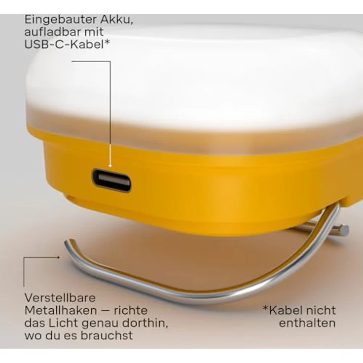 Silva Glow Akku LED Campingleuchte, USB-C aufladbar, 350 Lumen, 4 Helligkeitsstufen, weisses & warmes Licht, 156h Brenndauer, wasserfest, 91g – Bild 2