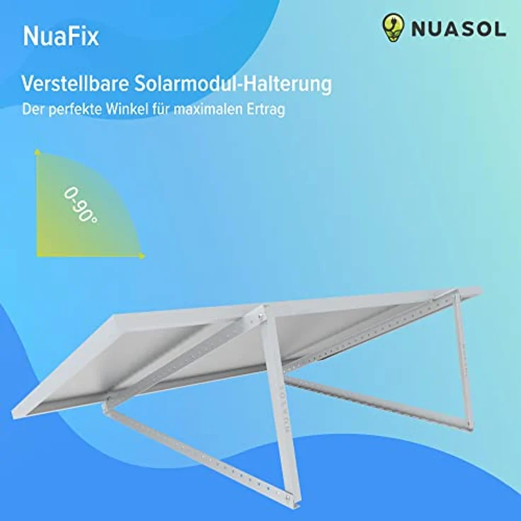 NuaSol Halterung für Solarpanel Aufständerung bis 118 cm Flachdach PV Solarmodul Verstellbar 0-90° Aluminium Set Montagematerial, Silber – Bild 4