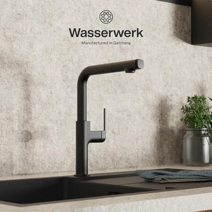 Naber Küchenarmatur Wasserwerk Stringere, Hochdruck, mit herausziehbarem Auslauf und 2 Strahlarten, schwarz matt – Bild 3