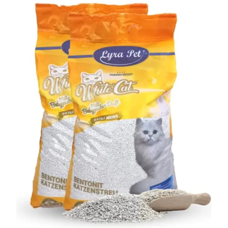 Lyra Pet® 30 Liter White Cat Katzenstreu | Mit Babypuder Duft | Feines Klumpstreu | 350% Saugkraft | Naturprodukt aus Bentonit | Stark Klumpend | Saubere Wohnung | Neutralisiert Gerüche | Staubarm