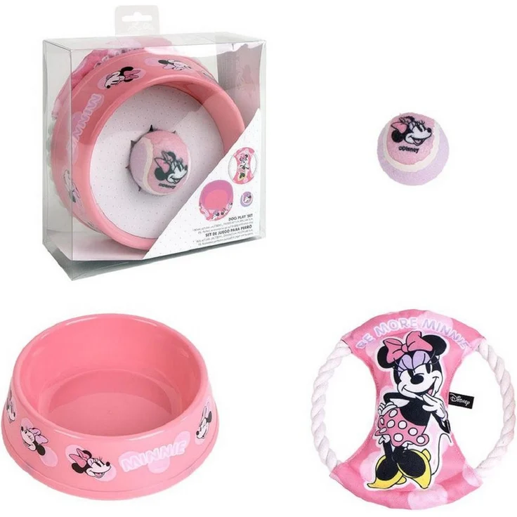 Disney Minnie Mouse Futternapf Hunde-Set – 3-teilig mit Napf, Spielzeug & Ball, pink – Bild 1