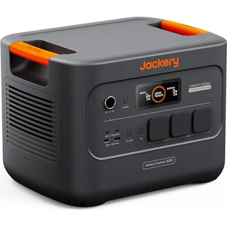 Jackery E3000 v2 Tragbare Powerstation, 3072Wh/3600W (Max 7200W), LiFePO4 Batterie, 1,8h Schnellladung, 2x USB-C PD 100W, leichter Solargenerator für Camping, Wohnmobil & Notstrom