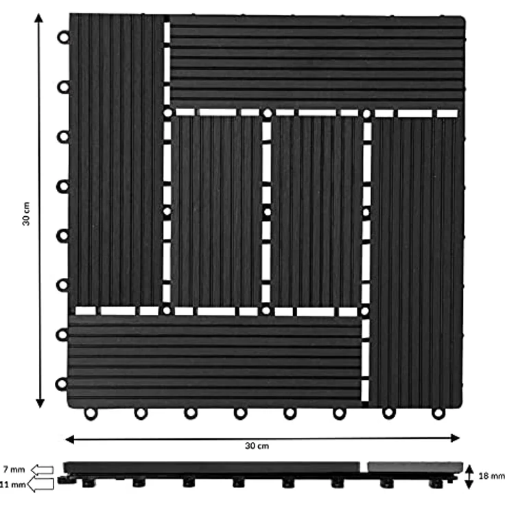 Casaria WPC Fliesen 55x Mosaik Anthrazit Holzfliesen 30x30cm – Bild 8