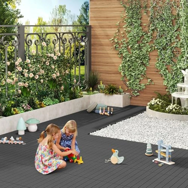 12er-Set WPC Terrassenfliese mit Klicksystem grau – Bild 6