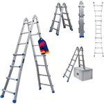 PROREGAL Apollo 3-in-1 Aluminiumleiter, multifunktionale Treppenleiter bis 4m Höhe, Traglast 150kg, silber, klappbar und teleskopierbar