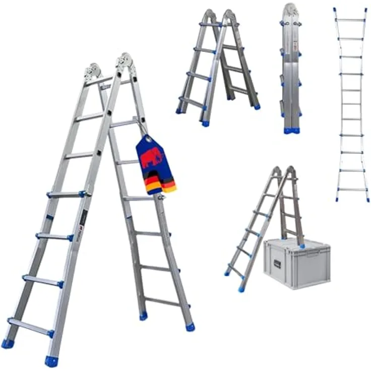 PROREGAL Apollo 3-in-1 Aluminiumleiter, multifunktionale Treppenleiter bis 4m Höhe, Traglast 150kg, silber, klappbar und teleskopierbar
