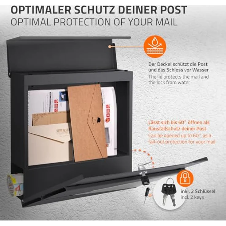 ECD Germany Standbriefkasten mit Zeitungsfach, Briefkastenständer Silber 120 cm Edelstahl, Anthrazit-Silber pulverbeschichtet – Bild 4