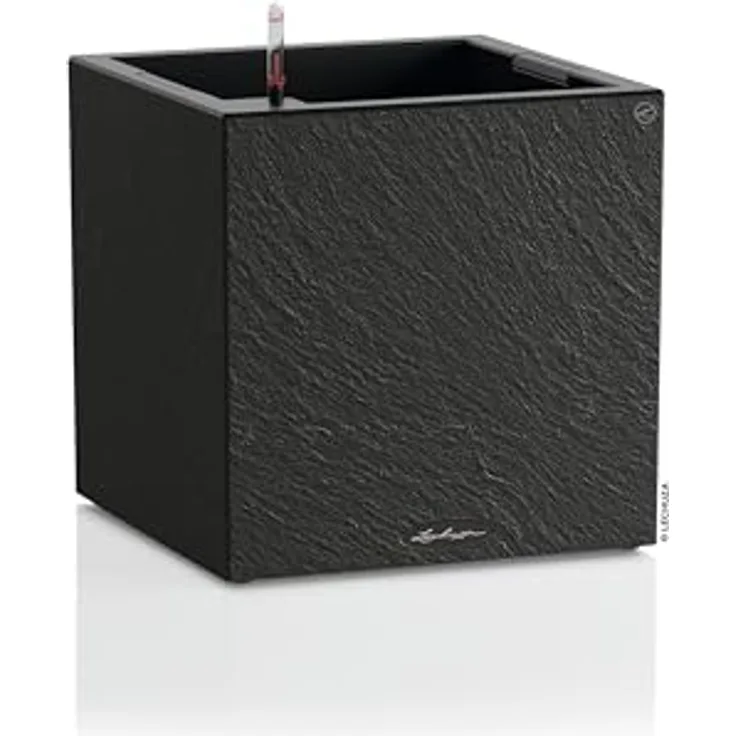 Lechuza® Pflanzkübel Canto Slatestone 40 low, Pflanzgefäß mit Schiefer-Optik und Beverläufigem Bewässerungssystem, dunkelgrau (Komplettset)