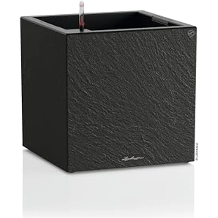 Lechuza® Pflanzkübel Canto Slatestone 40 low, Pflanzgefäß mit Schiefer-Optik und Beverläufigem Bewässerungssystem, dunkelgrau (Komplettset) – Bild 1