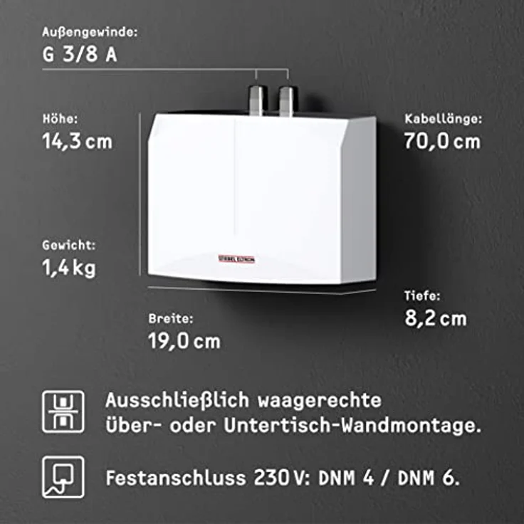 STIEBEL ELTRON DNM 4, hydraulischer Mini-Durchlauferhitzer für Handwaschbecken, 4,4 kW, drucklos, Festanschluss 230V, VDE geprüft, inkl. Spezial-Strahlregler – Bild 5