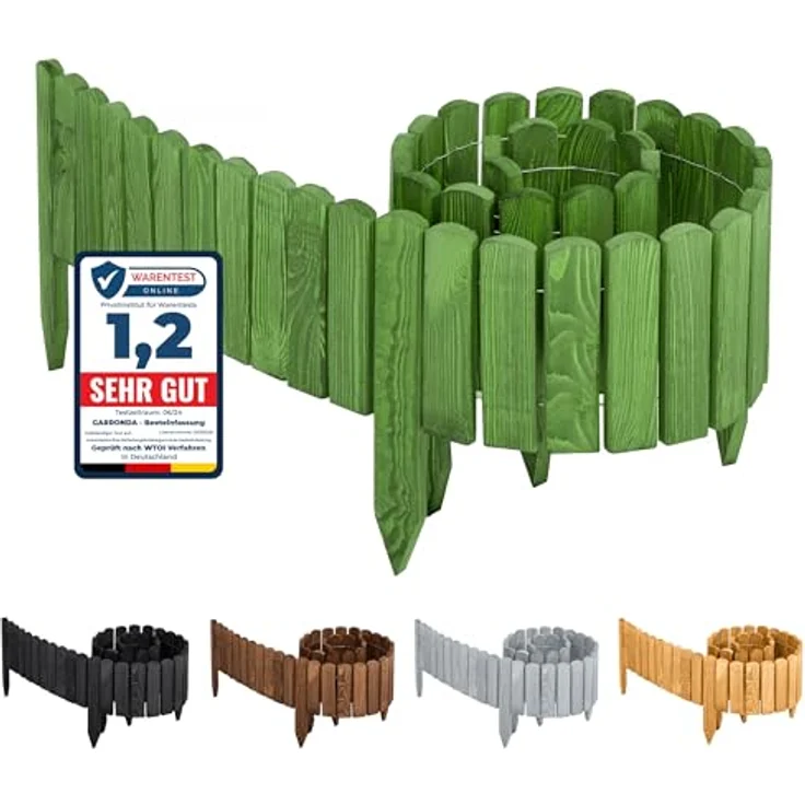 Garronda Beeteinfassung aus Holz, flexible Rasenkante 200 x 40 cm, Dunkelgrün, Steckzaun für Beetbegrenzung und Gartenumrandung – Bild 1