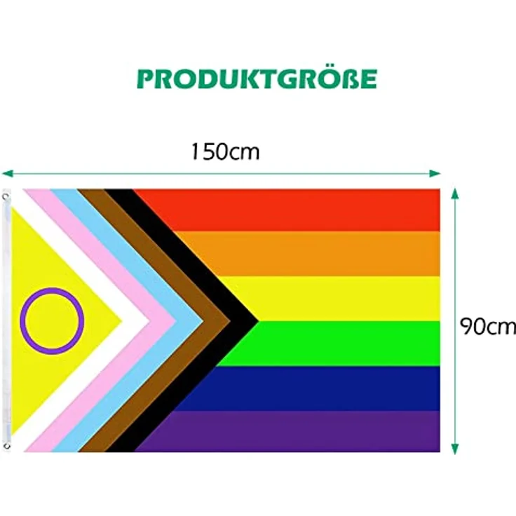MOGADEE® Progress Pride Flag, Regenbogen Flagge 150x90cm, Wetterfest mit 2 Messingösen für Außenbereich – Bild 2