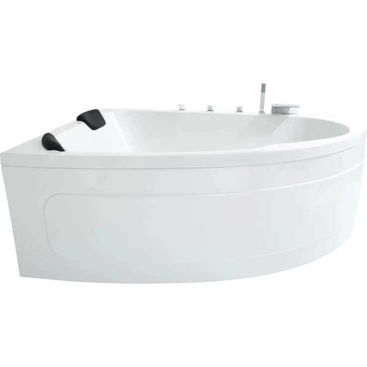 BASERA Eck-Badewanne Guam Links, 2 Personen, 180 x 130 cm, Hochglanz weiß, mit LED-Farblichtambiente und gepolsterten Kopfstützen