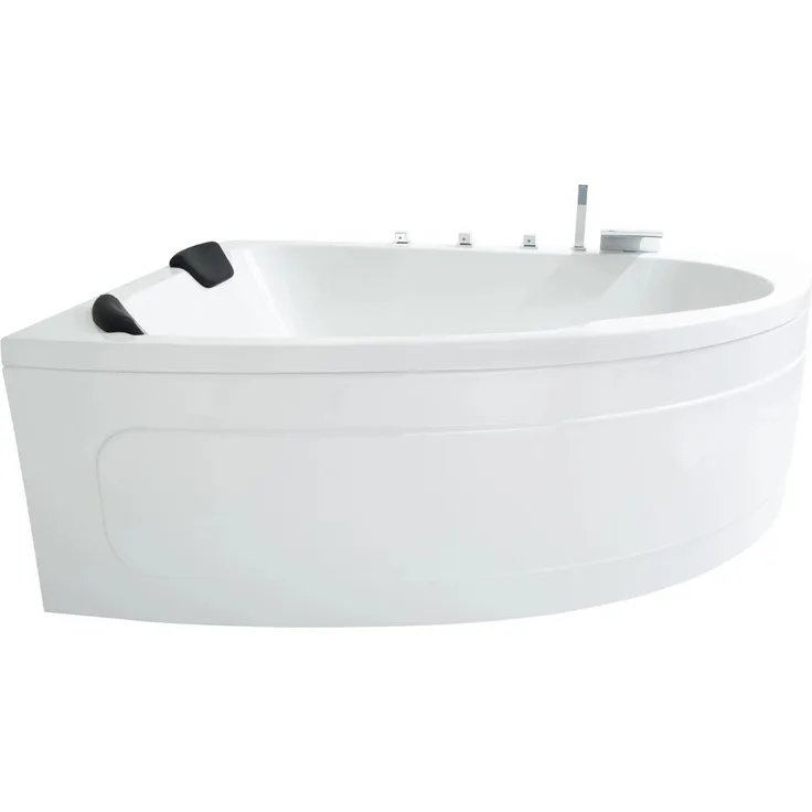 BASERA Eck-Badewanne Guam Links, 2 Personen, 180 x 130 cm, Hochglanz weiß, mit LED-Farblichtambiente und gepolsterten Kopfstützen