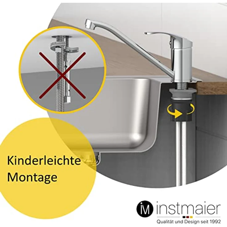 instmaier Spültischarmatur K1, 360° schwenkbarer Hochdruck-Wasserhahn mit Keramikkartusche und neoperl Mischdüse, Chrom – Bild 4