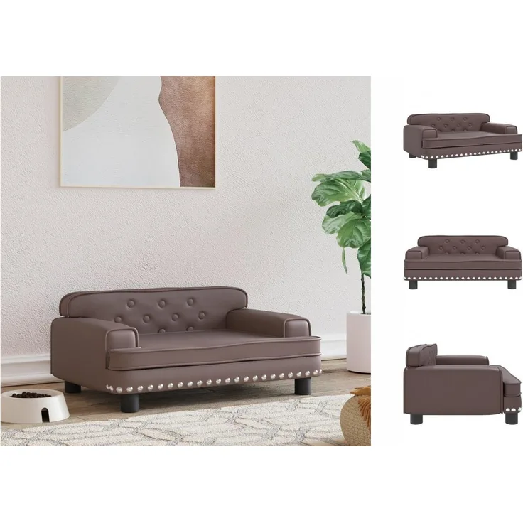 vidaXL Hundekorb Hundebett Braun Kunstleder 70x45x30 cm - Stilvolles Hundesofa für kleine Hunde - Wasserabweisend und leicht zu reinigen