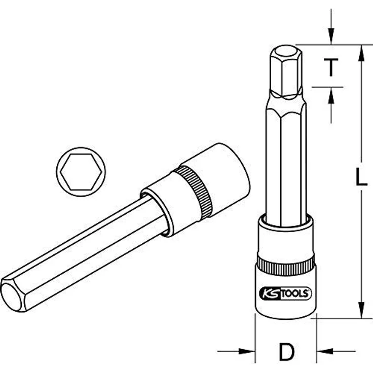 KS Tools Sechskant-Bit, 1/2" Stecknuss Innensechskant, 10 mm, Sonderlänge für Pumpe-Düse-Motoren, matt satiniert aus Chrom Vanadium – Bild 2
