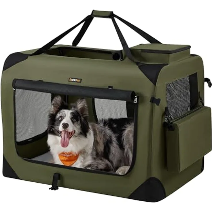 Feandrea Hundebox faltbar, Transportbox Hund, XXL, atmungsaktiv, tragbar, Netzstoff, waldgrün