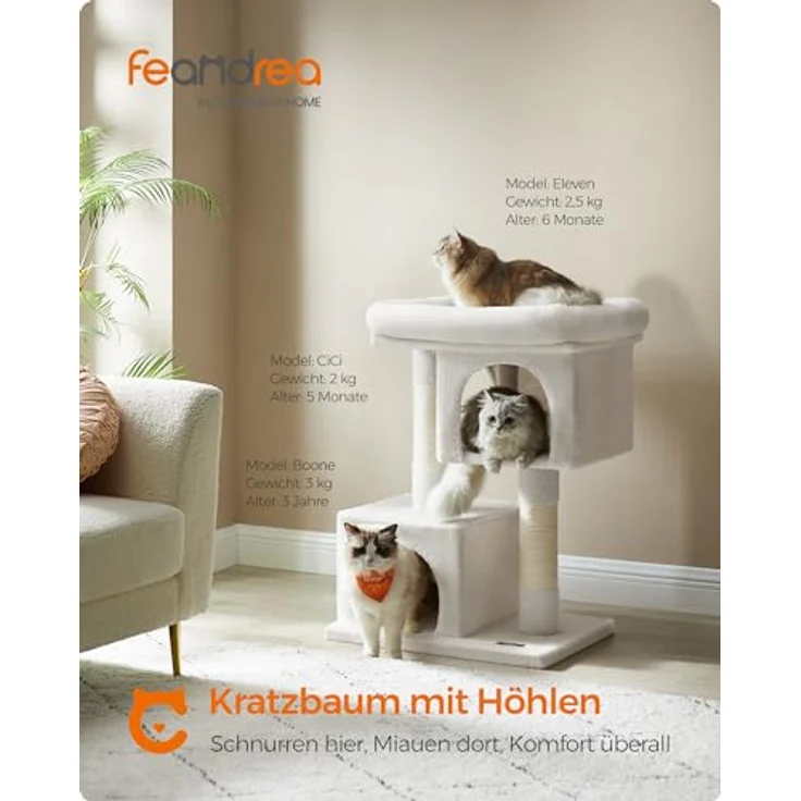 Feandrea Kratzbaum, 84 cm Katzenbaum, L, große Plattform, 2 Katzenhöhlen, cremeweiß – Bild 3