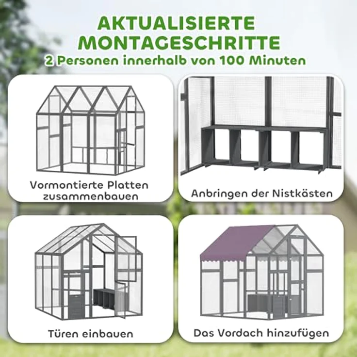 PawHut Hühnerstall 1,68x1,83x1,82 m, Tannenholz, wasserdichtes und UV-beständiges Dach, mit Schloss, für 6-8 Hühner, grau – Bild 3