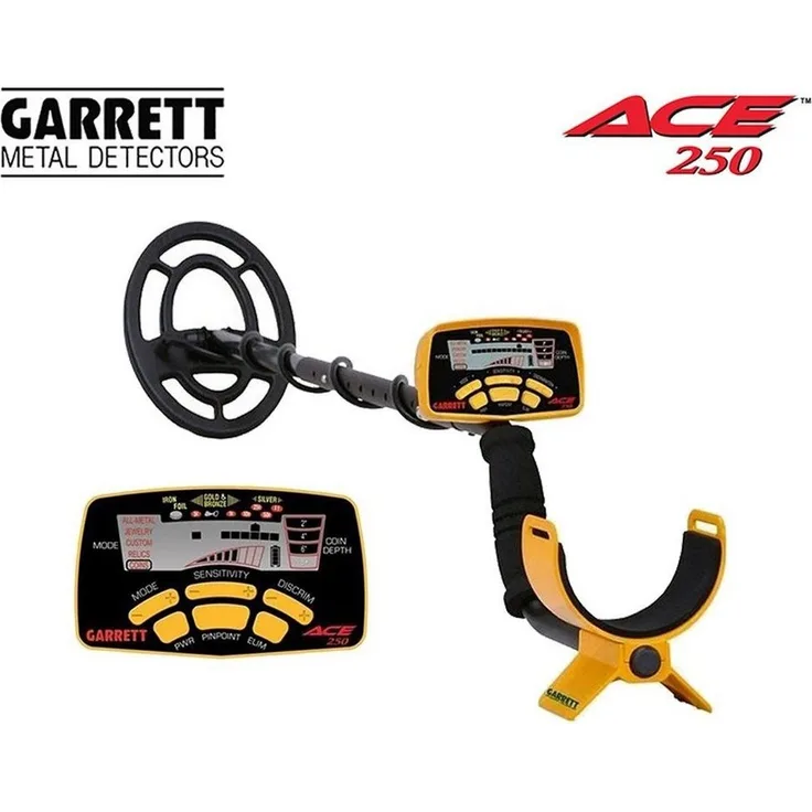 Garrett Ace 250 Metalldetektor, 6,5 kHz, wasserdichte 17x25 cm Suchspule, mit Audiotönen und Pinpoint-Funktion