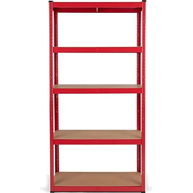 Stagecaptain 4X Set Heavyrack Lagerregal - 5 variabel montierbare Böden - Pulverbeschichtetes Metall - auch als Werkbank umbaubar - Tragkraft pro Boden: 175 kg - Tragkraft gesamt 875 kg - Rot – Bild 4