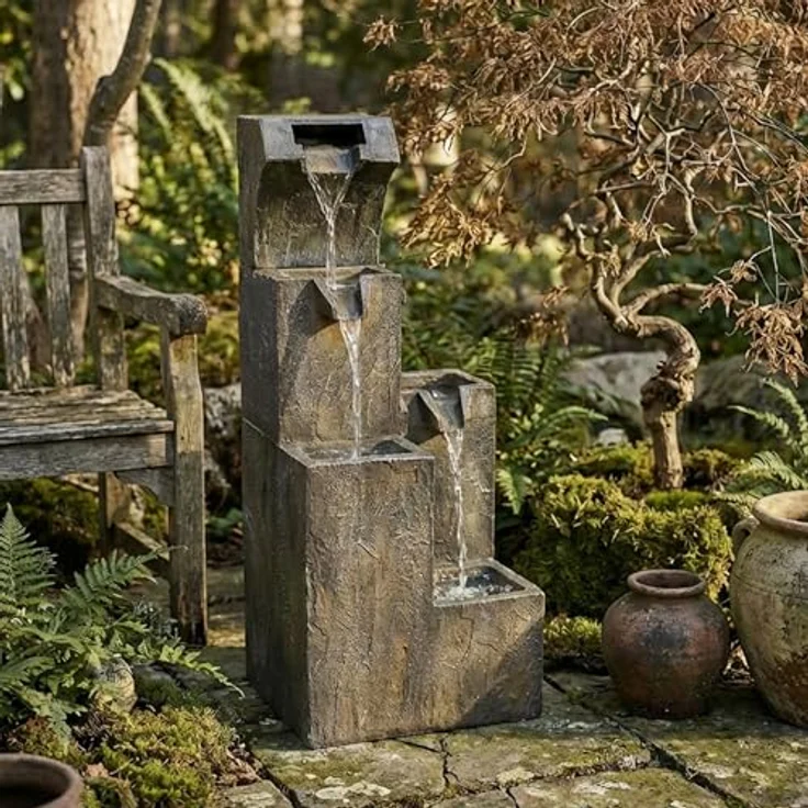 Köhko Gartenbrunnen mit LEDs, stufige Wasserfall-Design, wetterfest, 30,5cm x 32,5cm x 81cm – Bild 3