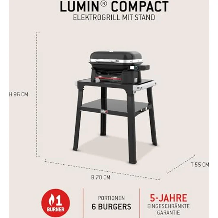 Weber Lumin Compact Elektrogrill mit Standfuß, 315 °C, Gusseisenroste, 43 x 32 cm Grillfläche, Schwarz (1501653) – Bild 5