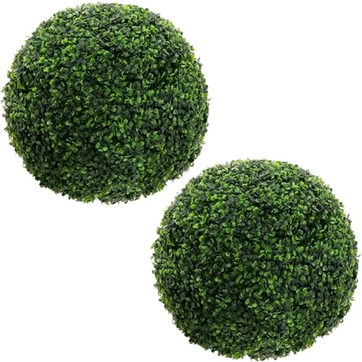 ML-Design 2er Set Künstliche Buchsbaumkugel groß Ø45 cm, UV-beständige Kunstpflanze, Pflegeleichte Deko für Wohnzimmer, Büro & Garten