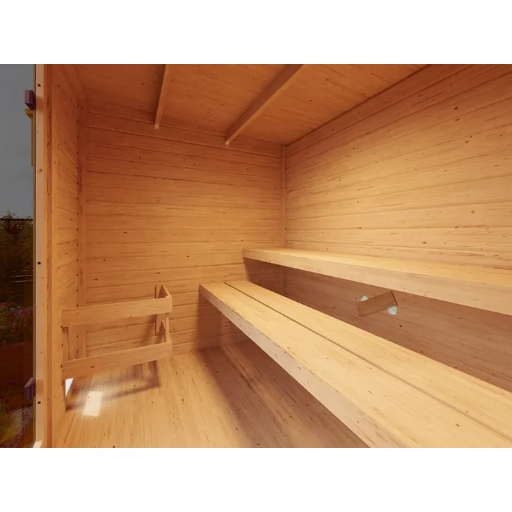 Karibu Gartensauna Terragrau, Saunahaus Fichte für 3 Personen, Ganzglastür bronziert, 4.34 m² Grundfläche, ohne Saunaofen