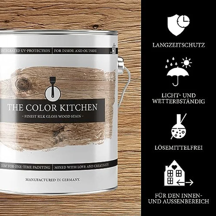 A.S. Création Holzschutzlasur Eiche seidenglänzend, wetterbeständige Holzlasur für Innen und Außen, 2,5 l - The Color Kitchen – Bild 2