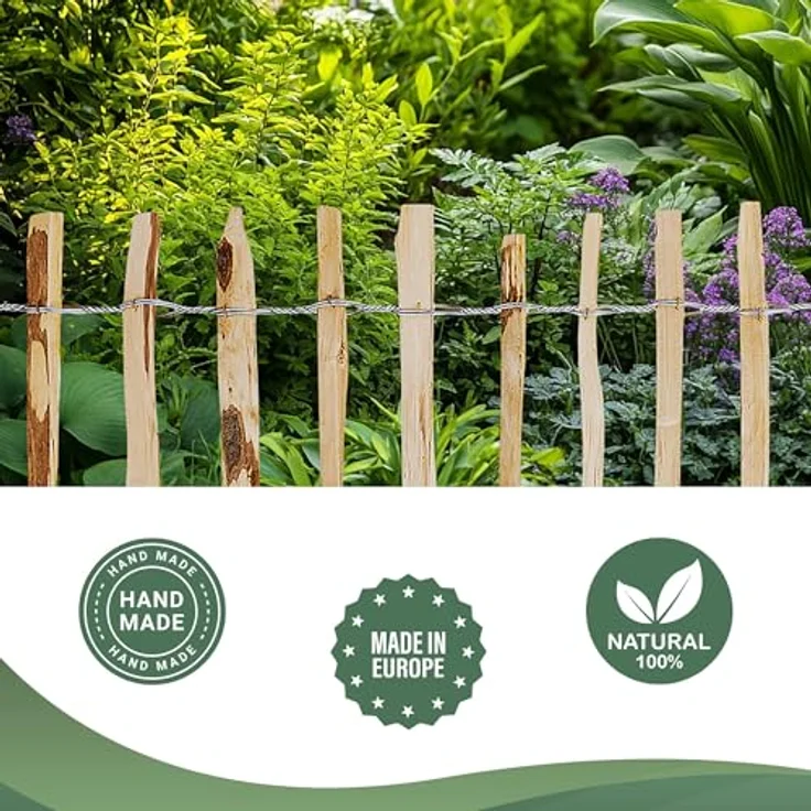 Creative Home Haselnuss Staketenzaun, 50cm hoch, 5m lang, robust und langlebig, flexibles Design, Lattenabstand 7-9 cm, ideal als Beetumrandung und Gartenabtrennung – Bild 4