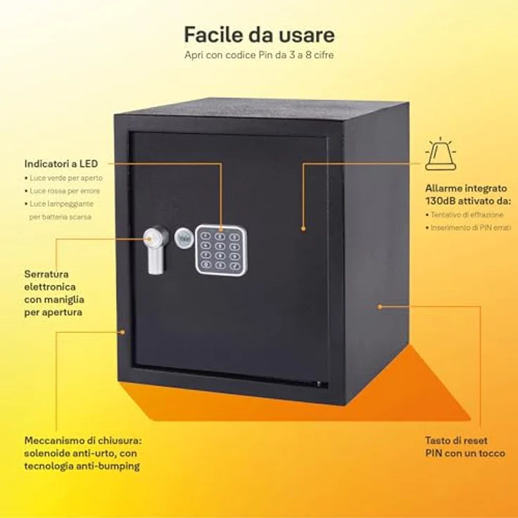 Yale YEC/390/DB2, Elektronischer Tresor mit Alarm, Groß, Standardsicherheit, schwarz – Bild 2