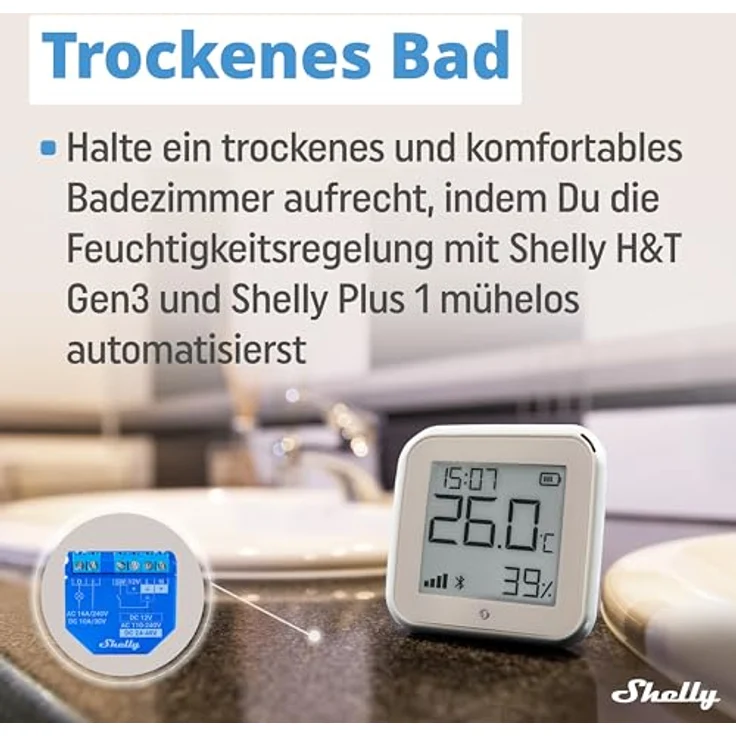 Shelly H&T Gen 3 Ivory, Thermometer und Hygrometer zur präzisen Raumklimakontrolle, Weiß – Bild 7