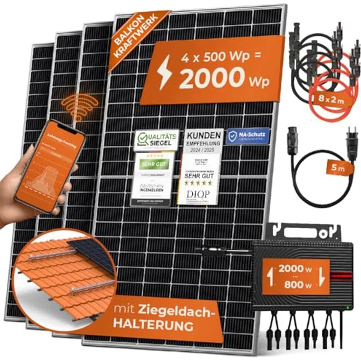 Solarway Balkonkraftwerk 2000W komplett Steckdose - Envertech Wechselrichter - 500W Solarmodule - Smarte Überwachungsfunktion - 30 Jahre Leistungsgarantie – Bild 1