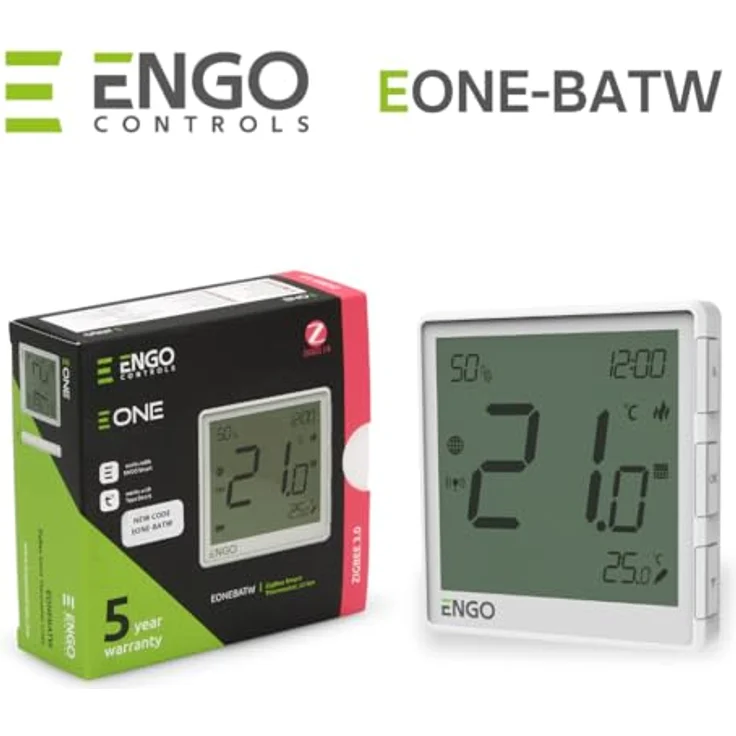 ENGO E-ONE Wireless Smart Thermostat, WiFi programmierbar, ZigBee 3.0, Fußbodenheizung, Alexa-kompatibel, Weiß EONE-BATW – Bild 3