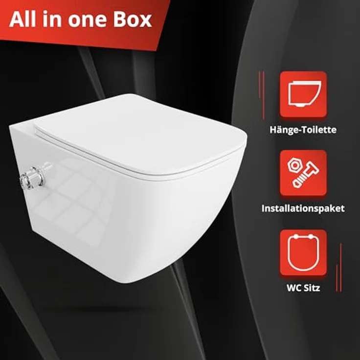 lavita Wand-WC Parana | Hänge Toilette mit Bidet-Funktion | Soft-Close WC-Sitz | Spülrandlos Hängend | 365x515x395 mm | Weißer Glanz - Preisvergleich – Bild 4