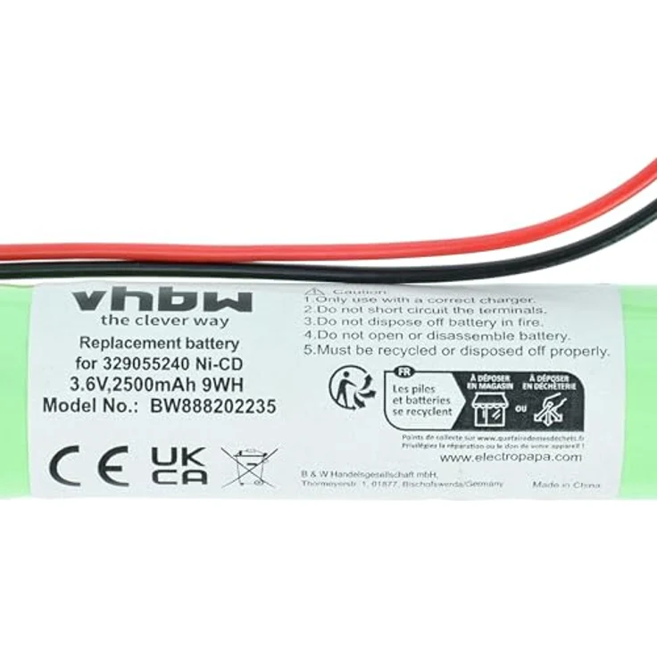 VHBW Akku Ersatz BAES 329055240, 2500mAh, 3,6V NiCd für Fluchtweg- und Notfallbeleuchtung – Bild 5