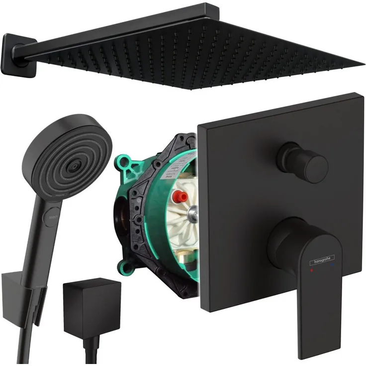 Hansgrohe und Jowi Vernis Shape Unterputz-Duscharmatur Schwarz, Pulsify Select S, wählbare Größe XL/XXL, Handbrause mit komfortabler Strahlartenumstellung