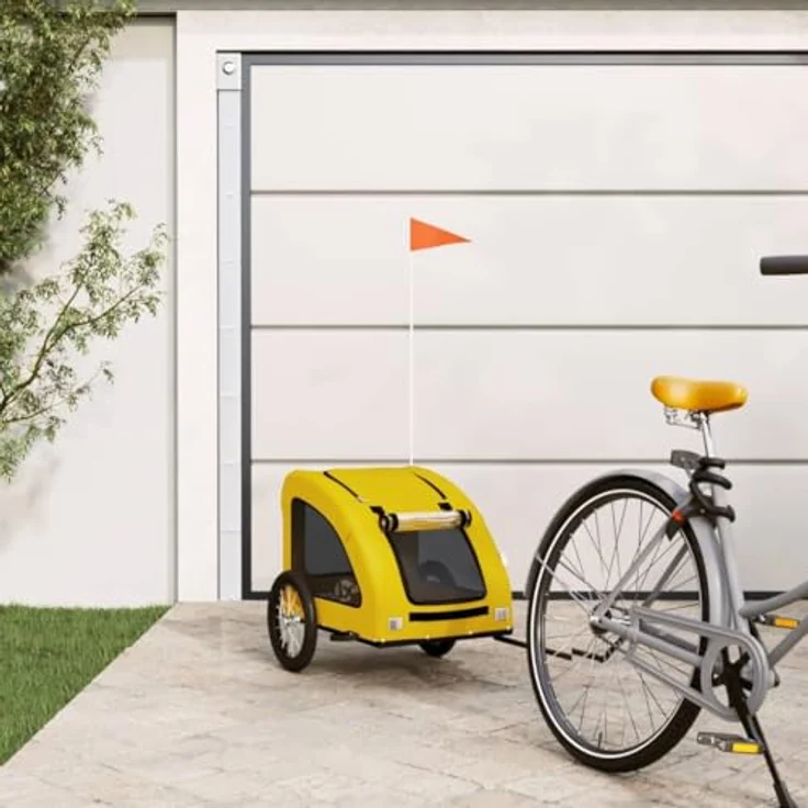 vidaXL Hunde-Transportbox Fahrradanhänger Gelb Oxford-Gewebe und Eisen, für kleine Hunde und Katzen bis 45 kg, mit PVC-Dach und reflektierenden Elementen – Bild 2