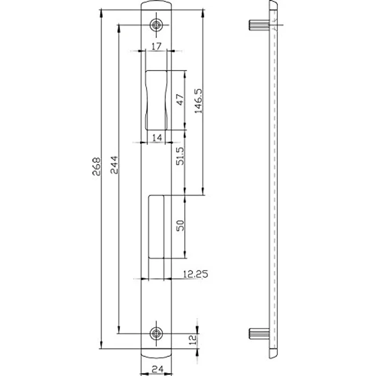 BKS Schließblech B 9000 1045, 270x24 mm, flach eckig, Edelstahl rostfrei, universal – Bild 5
